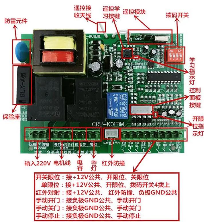 通用型伸縮門控制器接線說明（型號220F） 實現自動反彈防夾效果